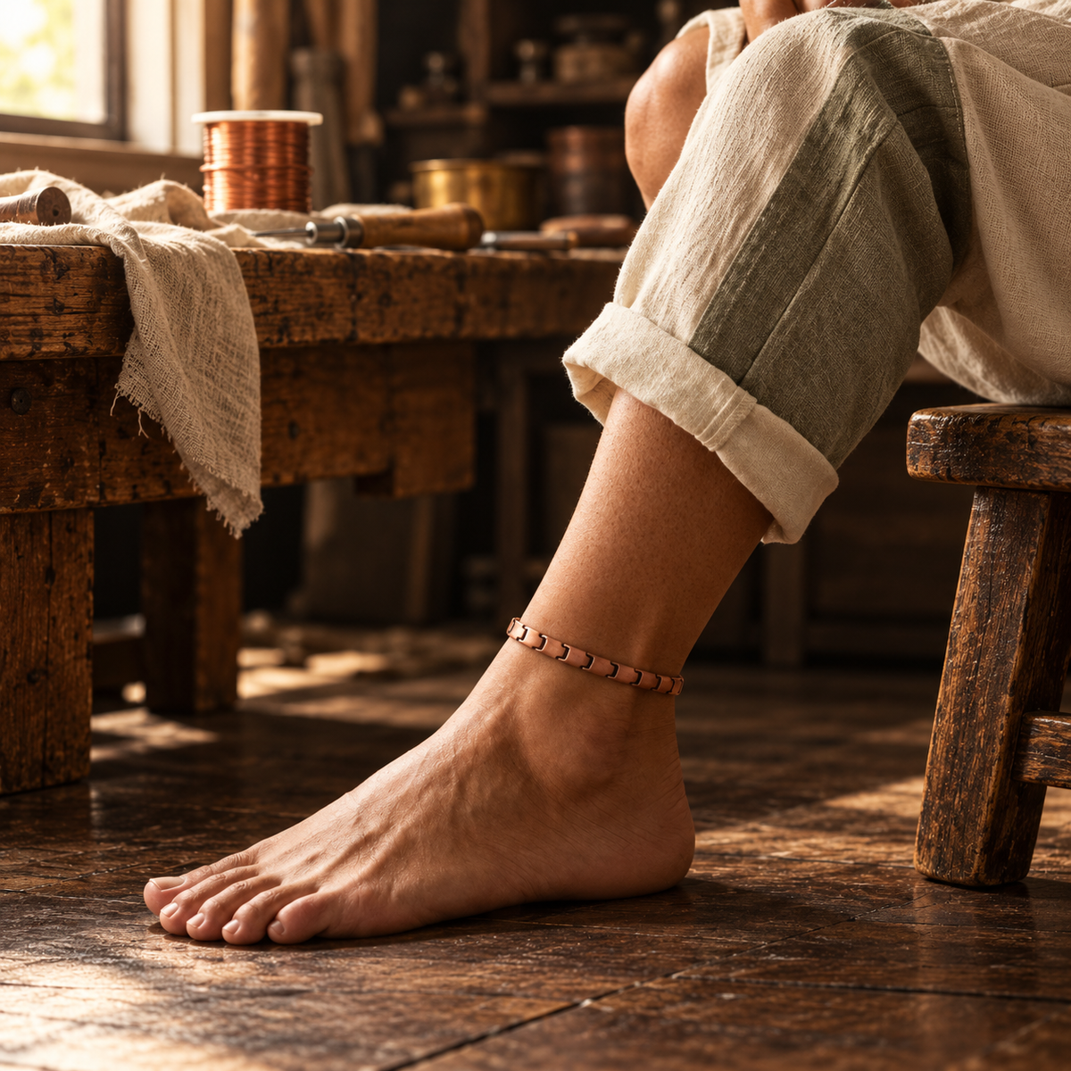 Flat Link Copper Anklet
